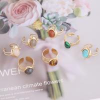 Natural Gemstone Finger Ring 304 Stainless Steel with Natural Stone fashion jewelry & for woman golden 18mm Sold By PC