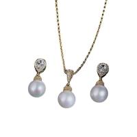Cubic Zirconia Micro Pave Brass Jewelry Sets Stud Earring & necklace with Plastic Pearl with 1.97inch extender chain 2 pieces & micro pave cubic zirconia & for woman nickel lead & cadmium free 10mm 23mm Length Approx 18.5 Inch Sold By Set