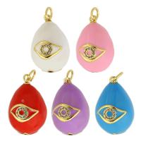 Evil Eye Pendants Brass Oval gold color plated DIY & evil eye pattern & micro pave cubic zirconia & enamel nickel lead & cadmium free Approx 3mm Sold By PC