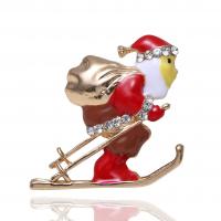 Christmas Brooches Zinc Alloy Santa Claus for woman & enamel & with rhinestone red Sold By PC