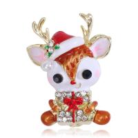 Christmas Brooches Zinc Alloy Deer for woman & enamel & with rhinestone red Sold By PC