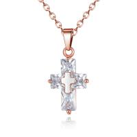 Crystal Necklace Brass with Crystal Cross plated for woman nickel lead & cadmium free Length 15.75 Inch Sold By PC