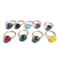 Gemstone Finger Ring, Edelsteen, met koperdraad, Ronde, 14K met goud gevuld, verschillende materialen voor de keuze & verschillende grootte voor keus & voor vrouw, meer kleuren voor de keuze, Verkocht door PC