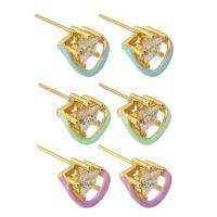 Cubic Zircon (CZ) Stud Earring Brass with Cubic Zirconia Star gold color plated fashion jewelry & for woman & enamel nickel lead & cadmium free 0.8mm Sold By Pair