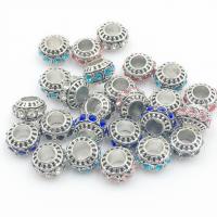 Perles en alliage de zinc strass , Rond, Plaqué de couleur d'argent, DIY & avec strass, plus de couleurs à choisir, protéger l'environnement, sans nickel, plomb et cadmium, 11x7mm, Trou:Environ 5mm, Vendu par PC