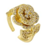 Cubic Zirconia Micro Pave Brass Ring Flower gold color plated fashion jewelry & adjustable & micro pave cubic zirconia golden nickel lead & cadmium free 2mm US Ring Sold By PC
