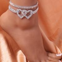 Zinc Alloy Anklet silver color plated fashion jewelry & for woman & with rhinestone nickel lead & cadmium free Length Approx 22-32 cm Sold By PC