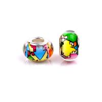 Resin European Beads with Brass Flat Round silver color plated DIY mixed colors Approx Sold By Bag