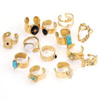 خاتم إصبع الفولاذ المقاوم للصدأ, 304 الفولاذ المقاوم للصدأ, مع حجر طبيعي, مجوهرات الموضة & أنماط مختلفة للاختيار & للمرأة, ذهبي, تباع بواسطة PC