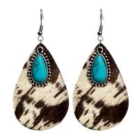 Turquoise Earring Cowhide with turquoise & Iron & Zinc Alloy fashion jewelry & for woman 86mm Sold By Bag