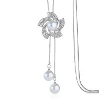 Zinek svetr řetěz náhrdelník, s Plastové Pearl, módní šperky & pro ženy & s drahokamu, stříbro, nikl, olovo a kadmium zdarma, 33x33mm, Prodáno za Cca 37.8 inch Strand