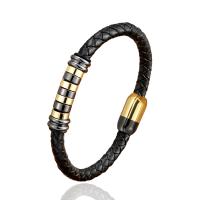Leather Cord Bracelet with 304 Stainless Steel handmade braided bracelet & Unisex 210mm Sold By PC