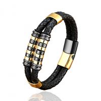 Leather Cord Bracelet with 304 Stainless Steel handmade Double Layer & braided bracelet & Unisex 210mm Sold By PC