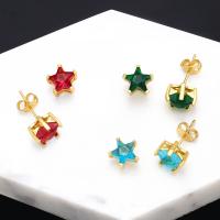 Cubic Zircon (CZ) Stud Earring Brass Star 18K gold plated fashion jewelry & micro pave cubic zirconia & for woman Sold By Pair