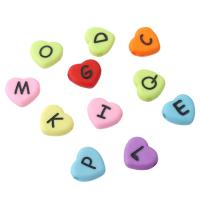 Koraliki akrylowe alfabet, Akryl, Serce, DIY & różne wzory do wyboru & emalia, dostępnych więcej kolorów, 12x10.50x4mm, otwór:około 2mm, sprzedane przez torba