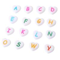 Koraliki akrylowe alfabet, Akryl, Serce, DIY & różne wzory do wyboru & emalia, dostępnych więcej kolorów, 12x10.50x4mm, otwór:około 2mm, sprzedane przez torba