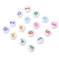Koraliki akrylowe alfabet, Akryl, Płaskie koło, DIY & różne wzory do wyboru & emalia, dostępnych więcej kolorów, 10x10x4.50mm, otwór:około 2mm, sprzedane przez torba