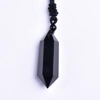 Obsidian Náhrdelník, s Nylon kabel, Kuželové, módní šperky & unisex, černý, 40-50mm, Délka 15.75 inch, Prodáno By PC