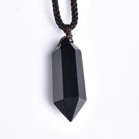 Obsidian Náhrdelník, s Nylon kabel, Kuželové, módní šperky & unisex, černý, 40-50mm, Délka 15.75 inch, Prodáno By PC