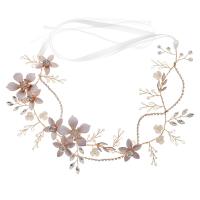 Bridal Hair Wreath Brass with Silk & Crystal & Plastic Pearl gold color plated for woman & with rhinestone golden nickel lead & cadmium free Sold By PC