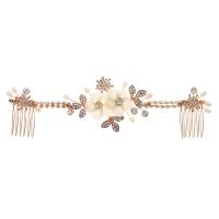 Bridal Decorative Hair Comb Brass with Polymer Clay & Plastic Pearl silver color plated for woman & with rhinestone golden nickel lead & cadmium free Sold By PC