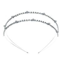 Banda del Pelo, aleación de zinc, con Perlas plásticas, chapado en color de plata, para mujer & con diamantes de imitación, plateado, libre de níquel, plomo & cadmio, 120x10mm, Vendido por UD