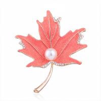Plastic Pearl Brooch Zinc Alloy with Plastic Pearl Maple Leaf fashion jewelry & for woman & with rhinestone nickel lead & cadmium free Sold By PC