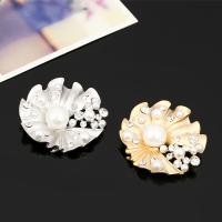 Plastic Pearl Brooch Zinc Alloy with Plastic Pearl Lotus Leaf fashion jewelry & for woman & with rhinestone nickel lead & cadmium free Sold By PC