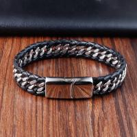 PU Leather Cord Bracelets with 304 Stainless Steel polished fashion jewelry & for man black Length 21 cm Sold By PC