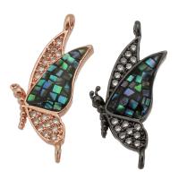 Cubic Zirconia Micro Pave Brass Connector with Abalone Shell Butterfly plated DIY & micro pave cubic zirconia & 1/1 loop nickel lead & cadmium free Approx 1mm Sold By PC