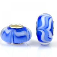 Perline perline stile European, vetro lavorato, with ferro, Lanterna, placcato color argento, DIY, blu, 9x14mm, Appross. 100PC/borsa, Venduto da borsa