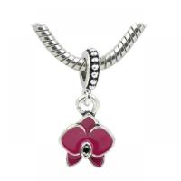 European Style Zinc Alloy Dangle Beads Flower silver color plated Unisex & enamel pink nickel lead & cadmium free Approx Sold By Bag