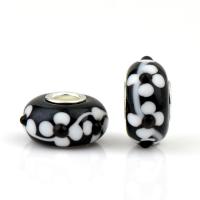 Lampwork Perlen European Stil, mit Eisen, Laterne, silberfarben plattiert, DIY, schwarz, 8.50x14mm, ca. 100PCs/Tasche, verkauft von Tasche