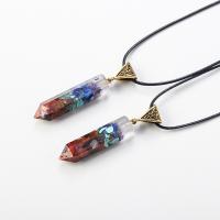 Natural Gemstone Necklace with leather cord & Zinc Alloy Conical gold color plated fashion jewelry & Unisex mixed colors 43x8-10mm Length 19.69 Inch Sold By PC