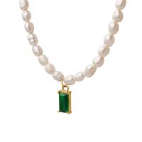 Naszyjnik z naturalnych pereł słodkowodnych, Perła naturalna słodkowodna, ze Titantium stali & Kryształ, biżuteria moda & dla kobiety, 5mm,5.4*11mm, długość około 15.75 cal, sprzedane przez PC