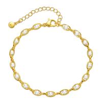 Pulseras de latón, metal, con Perlas plásticas, con 1.97inch extender cadena, chapado en oro de 18 K, Joyería & para mujer, longitud aproximado 6.7 Inch, Vendido por UD