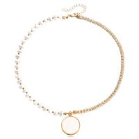 Plastic Pearl Necklace Zinc Alloy with ABS Plastic Pearl & Acrylic gold color plated fashion jewelry & for woman & with rhinestone two different colored 30mm Sold Per 42 cm Strand