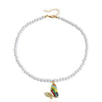 Plastic Pearl Necklace Zinc Alloy with ABS Plastic Pearl & Acrylic with 5cm extender chain Butterfly fashion jewelry & for woman multi-colored Sold Per 41 cm Strand