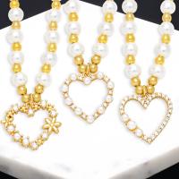 Plastic Pearl Necklace Brass with Plastic Pearl with 5 extender chain Heart 18K gold plated fashion jewelry & micro pave cubic zirconia & for woman Length 47 cm Sold By PC