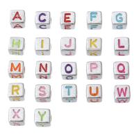 Alphabet Akril gyöngyök, Négyzet, DIY & különböző modellek a választás & zománc, több színt a választás, 5x5x5mm, Lyuk:Kb 2mm, Által értékesített Bag