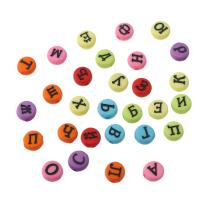 Alphabet Akril gyöngyök, Lapos kerek, DIY & különböző modellek a választás & zománc, több színt a választás, 7x7x3.50mm, Lyuk:Kb 1mm, Által értékesített Bag