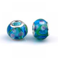 Lampwork Perlen European Stil, mit Eisen, Laterne, silberfarben plattiert, DIY, blau, 9x14mm, ca. 100PCs/Tasche, verkauft von Tasche