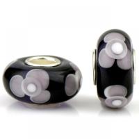 Lampwork Perlen European Stil, mit Eisen, Laterne, silberfarben plattiert, DIY, schwarz, 8x14mm, ca. 100PCs/Tasche, verkauft von Tasche