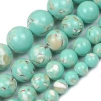 turchese sintetico perla, Cerchio, lucido, DIY & formato differente per scelta, nessuno, Venduto per Appross. 14.96 pollice filo