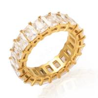 Cubic Zirconia Stainless Steel Finger Ring 304 Stainless Steel real gold plated & micro pave cubic zirconia & for woman US Ring Sold By PC