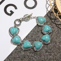 Fashion Turquoise Bracelets Zinc Alloy with turquoise antique silver color plated fashion jewelry & for woman nickel lead & cadmium free Length Approx 7.87 Inch Sold By PC