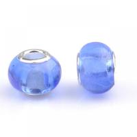 Perline perline stile European, vetro lavorato, with ferro, Lanterna, placcato color argento, DIY, blu, 9x14mm, Appross. 100PC/borsa, Venduto da borsa
