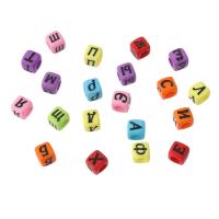 Grânulos acrílicos de alfabeto, acrilico, Quadrado, DIY & Varios pares a sua escolha & esmalte, Mais cores pare escolha, 6x6x6mm, Buraco:Aprox 3mm, vendido por Bag