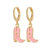 Huggie Hoop Drop Earring Brass Shoes gold color plated fashion jewelry & for woman & enamel pink nickel lead & cadmium free Sold By Pair