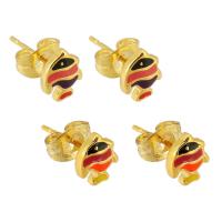 Stainless Steel Stud Earrings 304 Stainless Steel Fish Galvanic plating for woman & enamel Sold By Lot